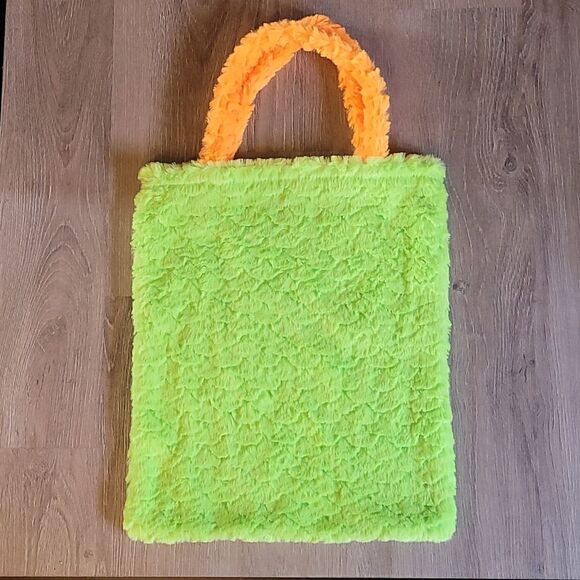 Green Fuzzy Embroidered Frankenstein Trick or Treat Bag - Picture 4 of 10
